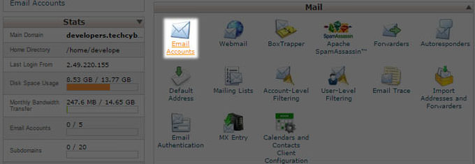 How to create email accounts using cPanel step 1