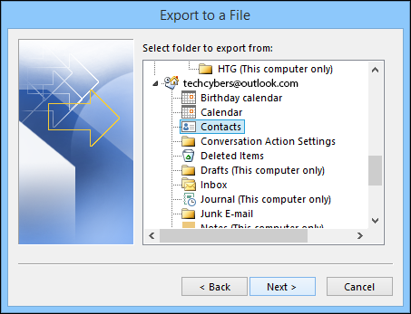 How to export contacts from outlook to gmail step 4