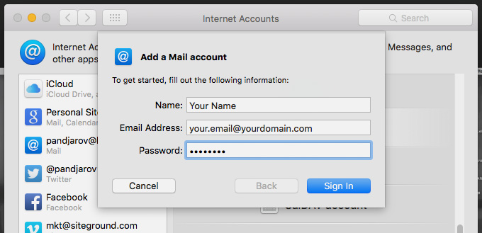 os x mail account xserver setup