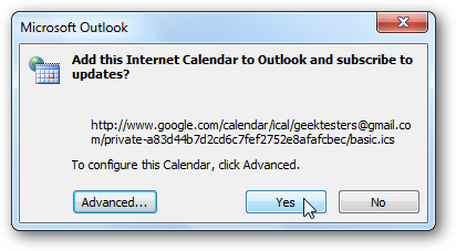 View your google calendar in your outlook step 6